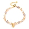 Natural Freshwater Pearl Beaded Bracelets, Golden Plated Cube Brass Charm Bracelets for Women, Golden, 6-1/2 inch(16.5cm)