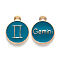 Alloy Enamel Pendants, Cadmium Free & Lead Free, Flat Round with Constellation, Light Gold, Dark Cyan, Gemini, 22x18x2mm, Hole: 1.5mm