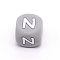 Silicone Alphabet Beads for Bracelet or Necklace Making, Letter Style, Gray Cube, Letter.N, 12x12x12mm, Hole: 3mm