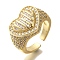 Rack Plating Heart Brass Clear Cubic Zirconia Wide Open Cuff Rings, Cadmium Free & Lead Free, Long-Lasting Plated, for Women, Real 18K Gold Plated, 14.5mm