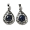 Natural Sodalite Pendants, Rack Plating Brass Hollow Teardrop Charms, Cadmium Free & Lead Free, Platinum, 29.5x19.5x7.5mm, Hole: 7.5x5mm