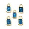 Epoxy Resin Charms, Rectangle, with Brass & Gold Foil, Rack Plating, Long-Lasting Plated, Lead Free & Cadmium Free, Real 18K Gold Plated, Marine Blue, 13.5x7x2mm, Hole: 2.8mm