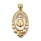 Brass Micro Pave Cubic Zirconia ABS Imitation Pearl Pendants, with Shell, Lady of Miraculous Medal, Real 18K Gold Plated, 26x14.5x4mm, Hole: 3.5x5mm