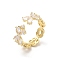 Brass Micro Pave Cubic Zirconia Open Cuff Rings, Golden, US Size 7 1/4(17.5mm)