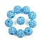 10Pcs Opaque Acrylic Beads, with Rhinestone, Round, Deep Sky Blue, 20x18.5mm, Hole: 2.8mm