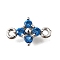 Brass Micro Pave Blue Cubic Zirconia Links, Flower, Platinum, 7.5x11x2.5mm, Hole: 1.2mm
