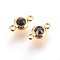 304 Stainless Steel Rhinestone Links connectors, Flat Round, Golden, Jet, 12x6.5x4mm, Hole: 2mm