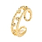 Rack Plating Brass Micro Pave Cubic Zirconia Open Cuff Rings for Women, Lead Free & Cadmium Free, Long-Lasting Plated, Real 18K Gold Plated, Round, Clear, Adjustable, 6.5mm