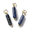 Natural Sodalite Pendants, Column Charms with with 304 Stainless Steel Jump Rings, Golden, 18.5~19x4~4.5mm, Hole: 3.5mm