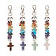Porte-clés perlé croix de pierres précieuses chakra et puces HJEW-JM00947-1