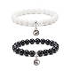 2 pièces 2 couleurs jade mashan naturel rond perlé bracelets extensibles sertis de breloques en alliage yin yang BJEW-JB08445-1