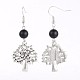 Tree Tibetan Style Antique Silver Alloy Natural Mixed Stone Dangle Earrings EJEW-JE01933-2