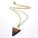 Golden Tone Triangle Brass Gemstone Pendant Necklaces NJEW-JN01161-2