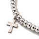 304 bracelet breloque croix en acier inoxydable avec 201 perles rondes en acier inoxydable pour femme BJEW-B057-24P-2