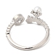 Пластиковое жемчужное открытое кольцо-манжета с рождественским оленем и фианитами RJEW-R139-01P-2