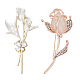 HOBBIESAY 2Pcs 2 Style Crystal Rhinestone Flower Brooch Pins with Cat Eye JEWB-HY0001-19-1