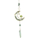 Puces d'aventurine naturelle verte enveloppées de fil et décorations de pendentif de lune en laiton HJEW-TA00103-02-1