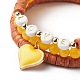 3Pcs 3 Style Natural Gemstone & Acrylic Word Love Beaded Stretch Bracelets Set with Alloy Enamel Heart Charms BJEW-JB08924-6