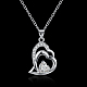Silver Plated Brass Cubic Zirconia Heart To Heart Pendant Necklaces NJEW-BB16180-2