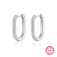 Oval Rhodium Plated 925 Sterling Silver with Rhinestone Hoop Earrings IL6021-1-1