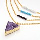 4-Layer Golden Tone Iron Chain & Electroplated Triangle Natural Druzy Agate Crystal Brass Pendants Tiered Necklace NJEW-JN01202-3
