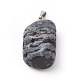 天然石スノーフレークオブシディアンペンダント  プラチナトーンの真鍮パーツ  ナゲット  23~30x13~22x12~20mm  穴：5x3mm G-K302-B04-2