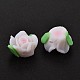 Handmade Polymer Clay 3D Flower with Leaf Beads CLAY-Q202-10mm-01-1