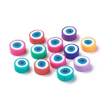 Handmade Polymer Clay Beads, Flat Round with Eye, Mixed Color, 10.5~11x5mm, Hole: 1.2mm