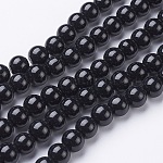 Filo di perline in vetro, tondo, nero, circa10 mm di diametro, Foro: 1 mm, circa 30pcs/filo, 12 pollice