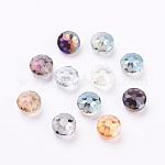 Electorplated Glass Beads, Rainbow Plated, Faceted, Flat Round, Mixed Color, 14x9mm, Hole: 1mm