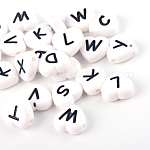 Perles de lettre à trou horizontal coeur acrylique opaque, blanc, 10.5x11.5x4.5mm, Trou: 2mm, 1200 pcs / 500 g