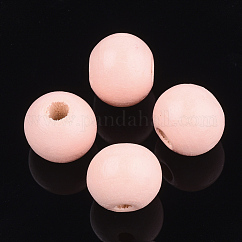 Cuentas de madera natural pintada, redondo, rosa, 10x8.5~9mm, agujero: 2~3 mm