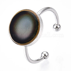 Anillo de estado de ánimo redondo plano, anillo de puño abierto de epoxi, cambio de temperatura color emoción sentimiento anillo, Anillo de acero inoxidable 201 para hombre y mujer., color acero inoxidable, nosotros tamaño 7 1/4 (17.5 mm)