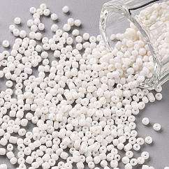 Perline semi di vetro, semi di colori opachi, piccole perle artigianali per la creazione di gioielli fai da te, tondo, bianco, 12/0, 2mm, foro:1mm, circa 30000pcs/libbra
