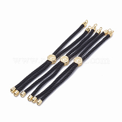 Création de bracelets à cordon torsadé en nylon, fabrication de bracelet de curseur, avec les accessoires en laiton, or, noir, 8.7 pouce ~ 9.3 pouces (22.2 cm ~ 23.8 cm), 3mm, Trou: 1.5mm