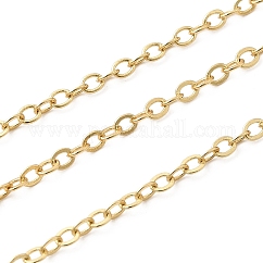 Catene portacavi in ​​ottone, saldato, placcato di lunga durata, Oval Piatto,  cadmio& piombo libero, vero placcato oro 18k, link: 2.5x2x0.3 mm