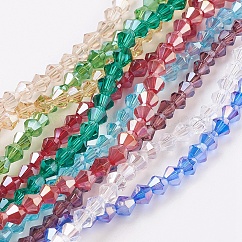 Filo di perline in vetro, ab colore placcato, sfaccettato, bicono, colore misto, 4x4mm, Foro: 0.8~1 mm, circa 75~78pcs/filo, 28~29cm