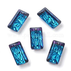 Pendentifs en strass en verre gaufré, rectangle, facette, bleu bermudes, 14x7x4.2mm, Trou: 1.5mm