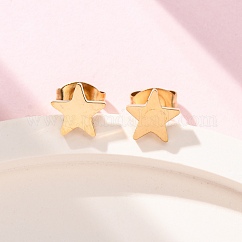 Ионное покрытие (ip) серьги-гвоздики из нержавеющей стали 304, гипоаллергенные серьги, звезда, реальный 18k позолоченный, 7x7x1.3 мм, штифты : 0.8 мм