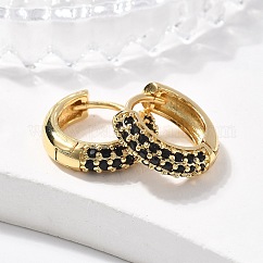 Boucles d'oreilles créoles en laiton zircon cubique micro pavé, or, sans nickel, anneau, noir, 13x15.5x4mm, pin: 0.8 mm