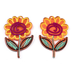 Colgantes de acrílico transparentes, 3d impreso, flor, coral, 40x26.5x3mm, agujero: 1.5 mm