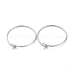 Accesorios para aretes de aro con alambre circular de acero inoxidable quirúrgico 316, Hallazgos de cristal de vino, color acero inoxidable, 20x0.7mm, 21 diámetro