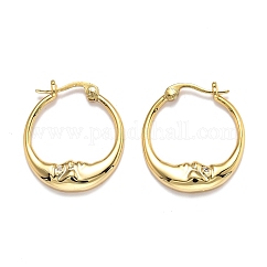 Boucles d'oreilles créoles en laiton zircon cubique micro pavé, ring avec la lune, véritable 18k plaqué or, 22x19.5x3mm, pin: 0.7 mm