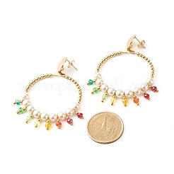 Perle rotonde di perle di conchiglia e orecchini pendenti con grande anello di perle di vetro&nbsp;X1-EJEW-TA00013