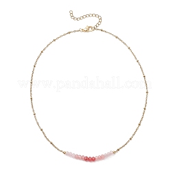 Collane con catena satellitare in acciaio inossidabile 304 con perline sfaccettate in giada malese naturale tinta&nbsp;NJEW-JN05783