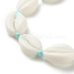 Bracciale con perline intrecciate in conchiglia acrilica con stelle marine turchesi sintetiche (tinte).&nbsp;BJEW-JB08058-04