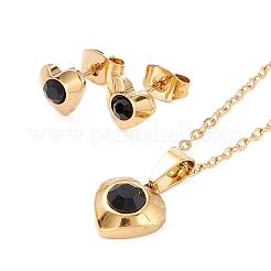 Серьги-гвоздики и ожерелья с подвесками и покрытием из страз с вакуумным покрытием PVD STAS-C028-02G