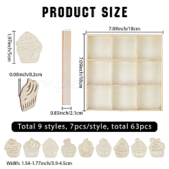 63 pièces 9 styles de découpes en bois non finies&nbsp;WOOD-WH20011-11A