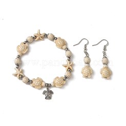 Seestern- und Schildkröten-Set aus synthetischen türkisfarbenen Perlen&nbsp;SJEW-JS01311-01
