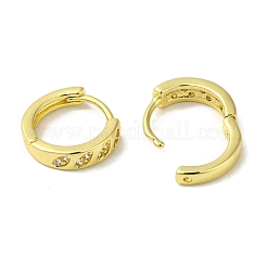 Orecchini a cerchio Huggie da donna con micro pavé di zirconi trasparenti in ottone placcato a cremagliera&nbsp;EJEW-C097-13G-08